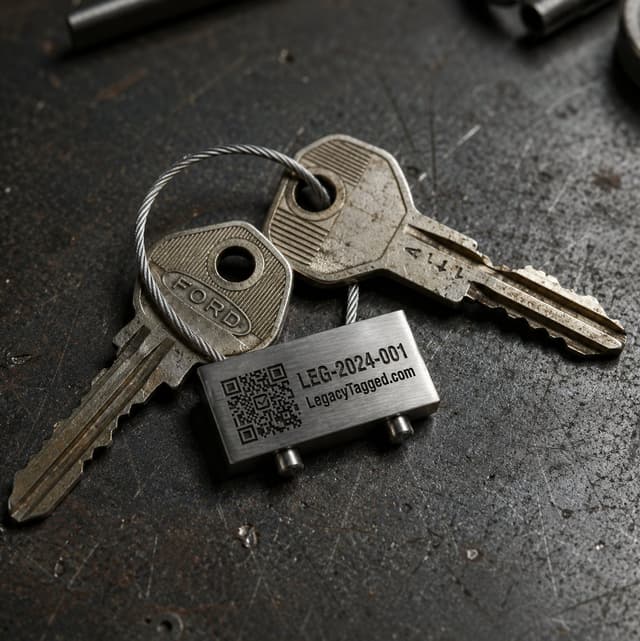 Legacy Tagged wood keychain tag with QR code